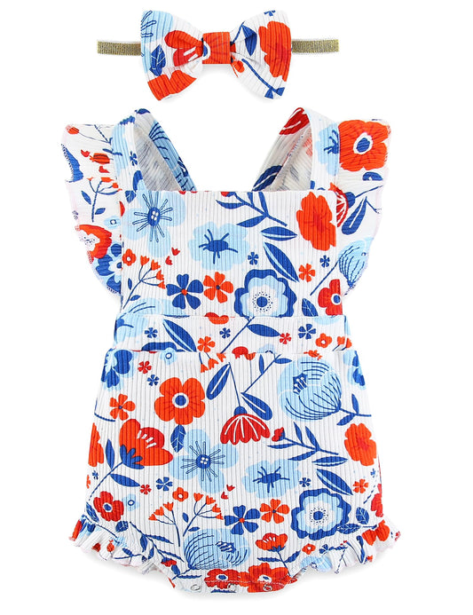 Fullfamous Baby Girl Ruffled Jumpsuit and Headband Set