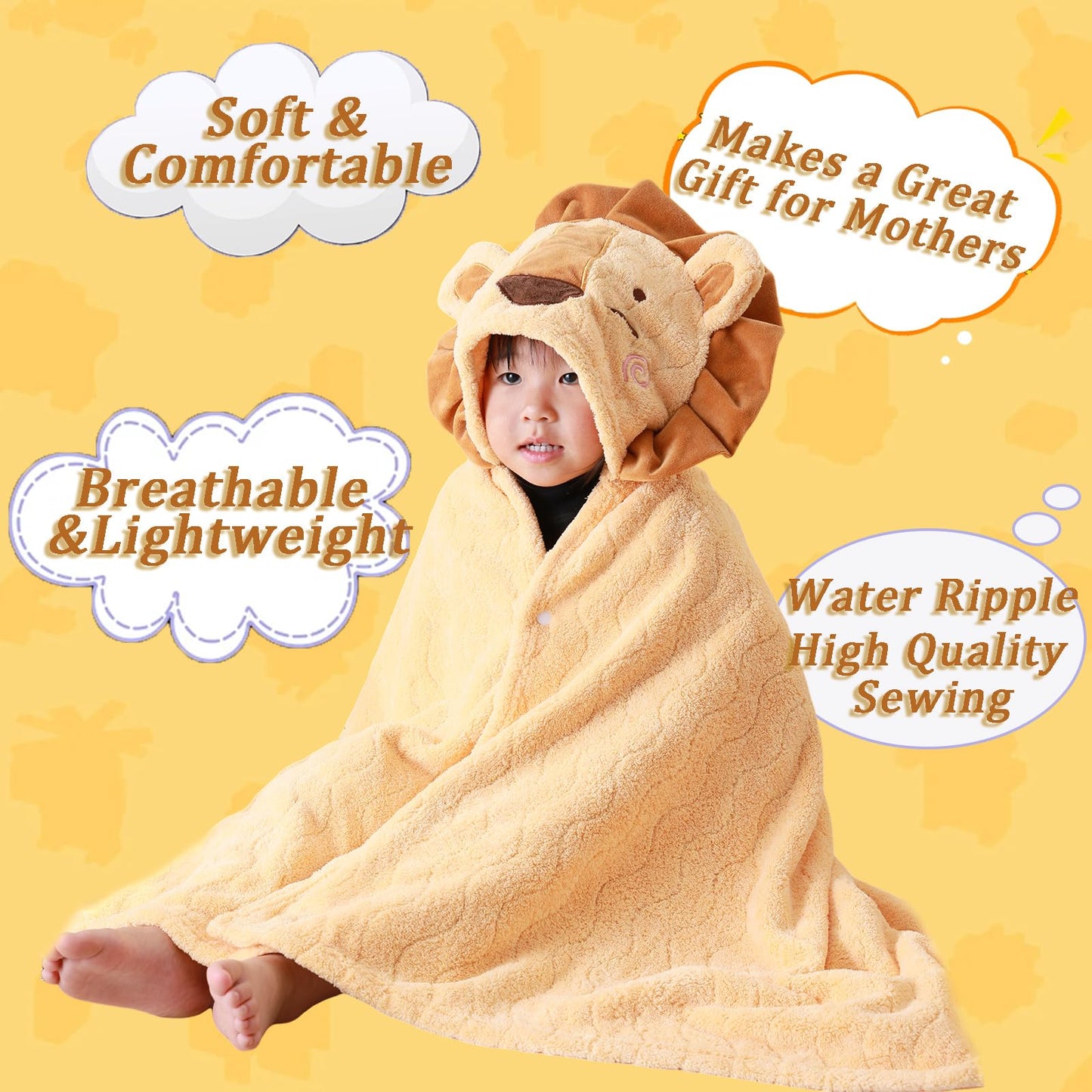 Unisex Toddler Bath Towel with Hood, 27.5"X55", Green, Anime Dinosaur Pattern, Coral Fleece, Machine Wash, 1 Count