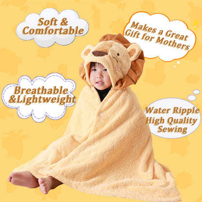 Unisex Toddler Bath Towel with Hood, 27.5"X55", Green, Anime Dinosaur Pattern, Coral Fleece, Machine Wash, 1 Count