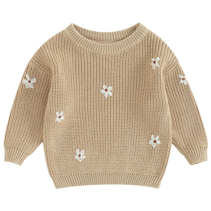 Mubineo Baby Girl Winter Clothes Cute Flower Sweater Crewneck Pullover Long Sleeve Knit Newborn Infant Sweaters