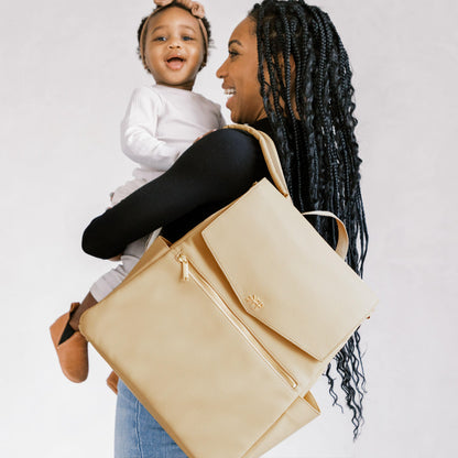 Freshly Picked Classic II Diaper Bag Backpack, Wipeable Vegan Leather With Changing Pad (Sage Green V2)