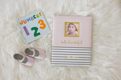 Pearhead Hello Baby First 5 Years Memory Book, Baby Girl Keepsake for New and Expectant Parents, Pregnancy And Milestone Journal, Pink