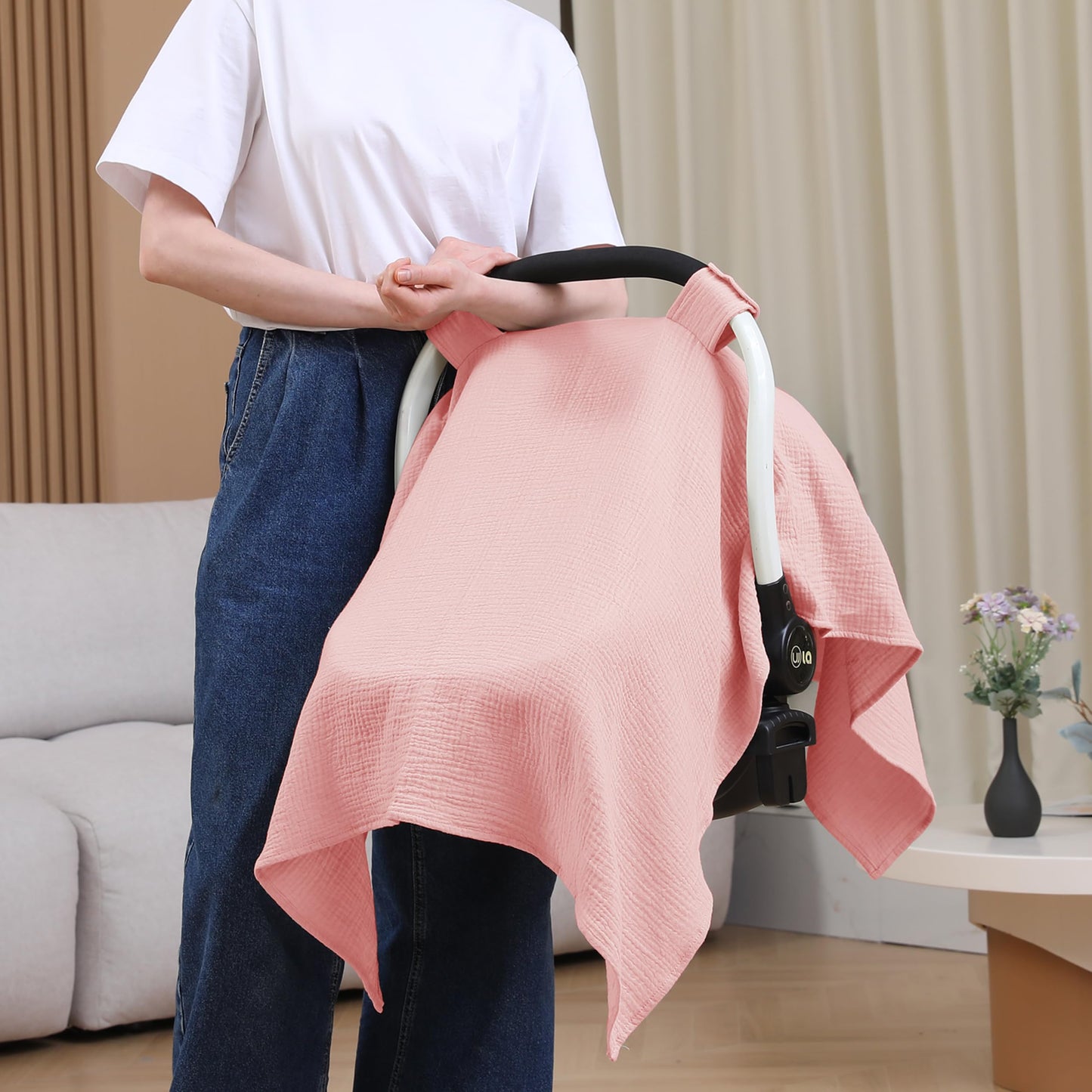 100% Muslin Cotton Car Seat Cover Baby, Carseat Canopy Cover, Universal Fit Stroller Covers for Boys and Girls (Summer Wheat)