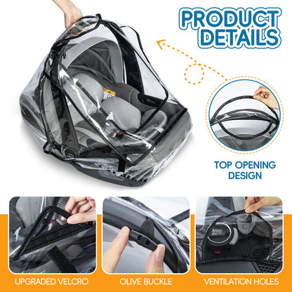 bemece Car Seat Rain Cover, Baby Car Seat Rain Cover Universal with Side Ventilation and Quick-Access Large Window, Protected from Rain, Snow, Wind and Dust, Baby Travel Accessories