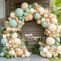 Sage Green Pink Balloon Arch Kit, Olive Green Light Pink Sand White Blush Metallic Gold Balloons with Gold Confetti Balloons for Girl Birthday Woodland Baby Shower Jungle Safari Decorations