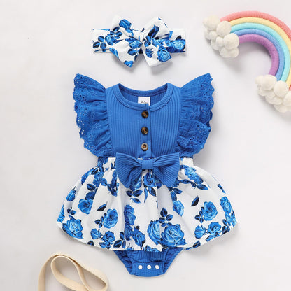 Sinhoon Baby Girl Clothes Newborn Ruffled Sleeveless Romper Floral Dreesy Bodysuit Heaedband 3pcs Baby Girl Summer Clothes