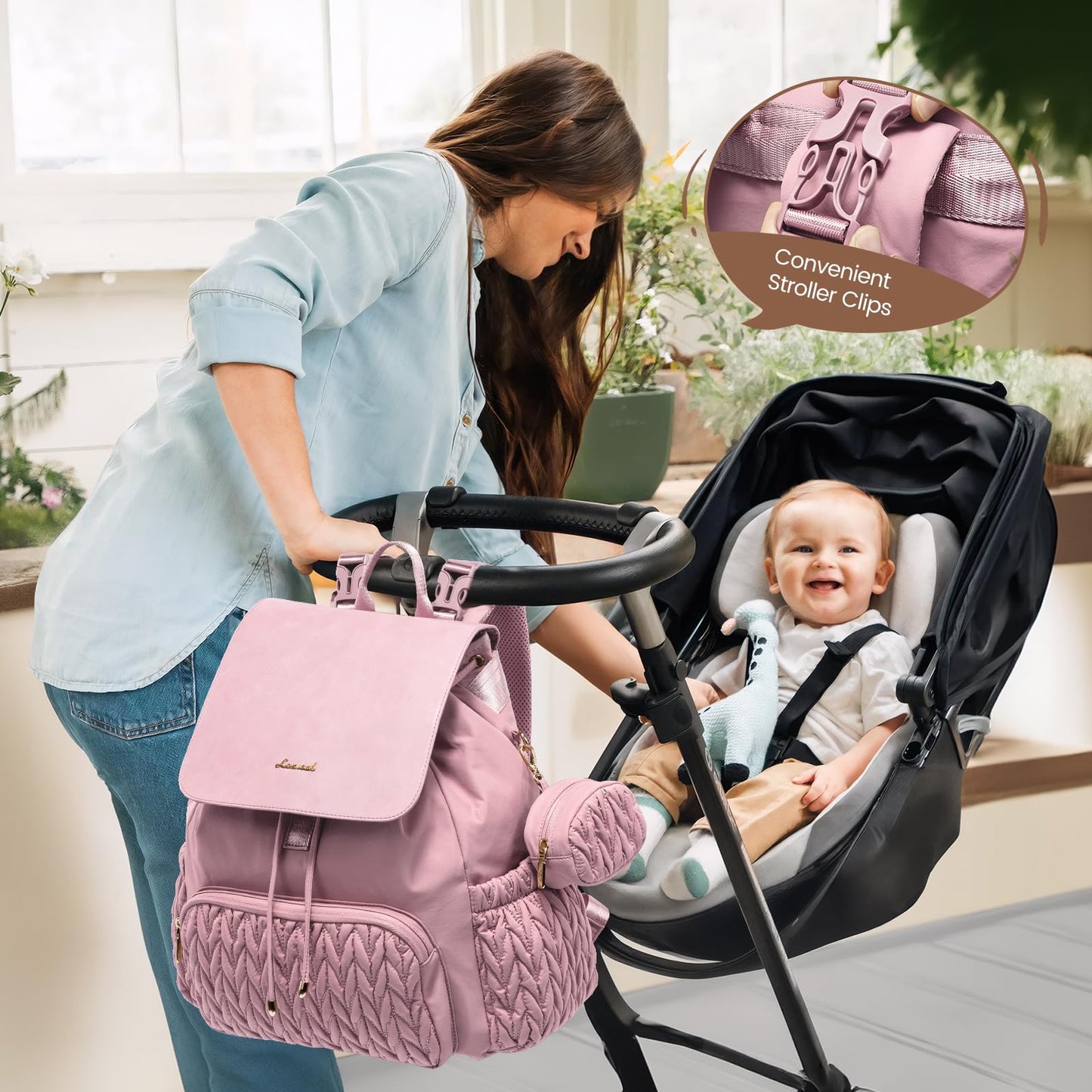 LOVEVOOK Diaper Bag Backpack, Small Baby Bag, Cute Baby Diaper Bag, Stylish Water-Resistant Travel Baby Bag for Mom, Baby Backpack with Changing Pad, Stroller Straps -Khaki