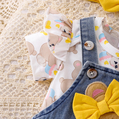 Baby Girl Clothes Suspender Skirt Newborn Ruffle Romper Cute Bear Jeans Dress Bow Headband Summer Outfits 0-18 Months