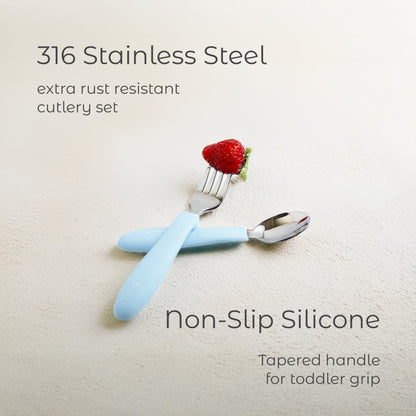 ASOMIC 316 Stainless Steel Utensils Set with Silicone Handle & Travel Case for Toddlers & Kids, Children Spoon, Fork & Case for Daycare, Preschool, School & Baby Meals – BPA-Free, Dishwasher Safe