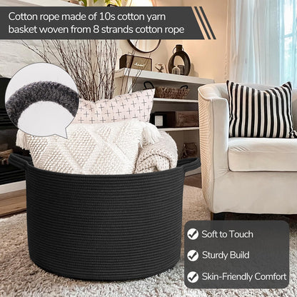 INDRESSME XXXLarge Cotton Rope Basket 21.7" x 21.7" x 13.8" Woven Baby Laundry Blanket Basket Toy Baskets with Handle Storage Comforter Cushions Thread Laundry Hamper