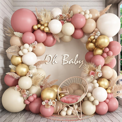 Sage Green Balloons Arch Double Stuffed, Olive Dusty Green Brown Beige Neutral Balloon Garland Kit, White Sand Apricot Tan Latex Balloon for Baby Shower Birthday Jungle Safari Party Decoration