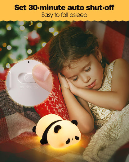 Recolte Panda Night Light for Kids - 3-Level Dimmable, Rechargeable LED Silicone Lamp | Squishy Nursery Light with Timer | Safe Night Light for Baby Room & Toddlers (Gift Box Included)