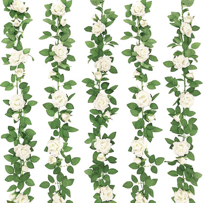 ZIFTY 5Pcs 32.5FT Pink Flower Garland Fake Rose Vines for Tea Party Mother's Day Decorations Faux Artificial Floral Garland Hanging Rose Ivy for Baby Shower Wedding Arch Ceremony Outdoor Wall Decor