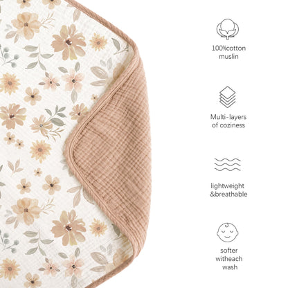 Konssy Muslin Baby Blankets for Girls Boys, 100% Cotton Crib Blanket for Infant Toddler, Super Soft and Lightweight Nursery Swaddling Wrap 40"x36" (Floral)
