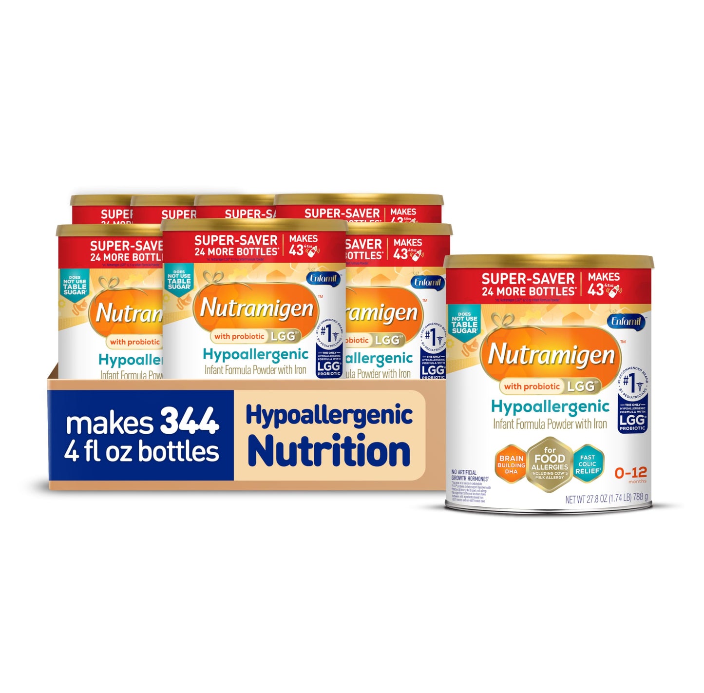 Enfamil Nutramigen Hypoallergenic Baby Formula with Iron, Lactose Free, Colic Relief from Cow's Milk Allergy Starts in 24 Hours, Brain Building DHA, Probiotic LGG for Immune Support, 27.8 Oz Can