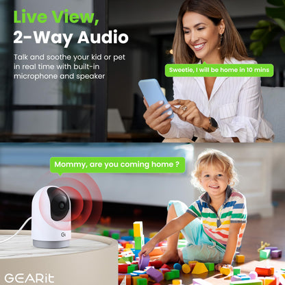 GEARit Baby Monitor with Camera & Audio 2K Video with Motion & Crying Detection, 2 Way Audio Easy WiFi Setup, Remote Monitoring - Easy to Set Crib Monitor with Adjustable Stand