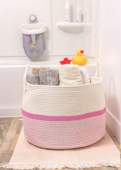 OrganiHaus Large Blanket Basket for Living Room 20x13, Rainbow Rope Basket for Classroom Organization, Toy Storage Basket, Woven Kids Laundry Basket, Baby Toy Box, Cute Storage Basket, Nursery Hamper