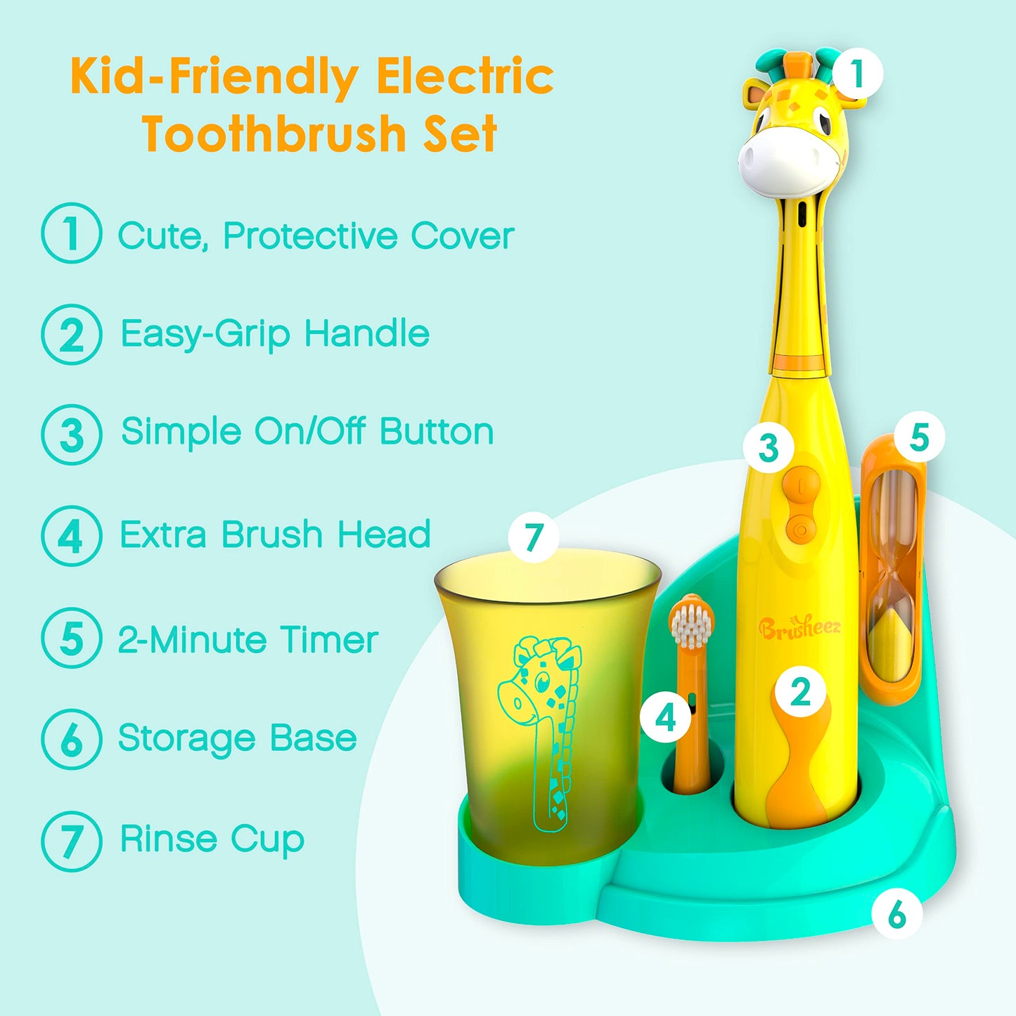Brusheez Kids’ Electric Toothbrush Set - Safe & Effective for Ages 3+ - Parent Tested & Approved with Gentle Bristles, 2 Brush Heads, Rinse Cup, 2-Minute Timer, & Storage Base (Sparkle The Unicorn)