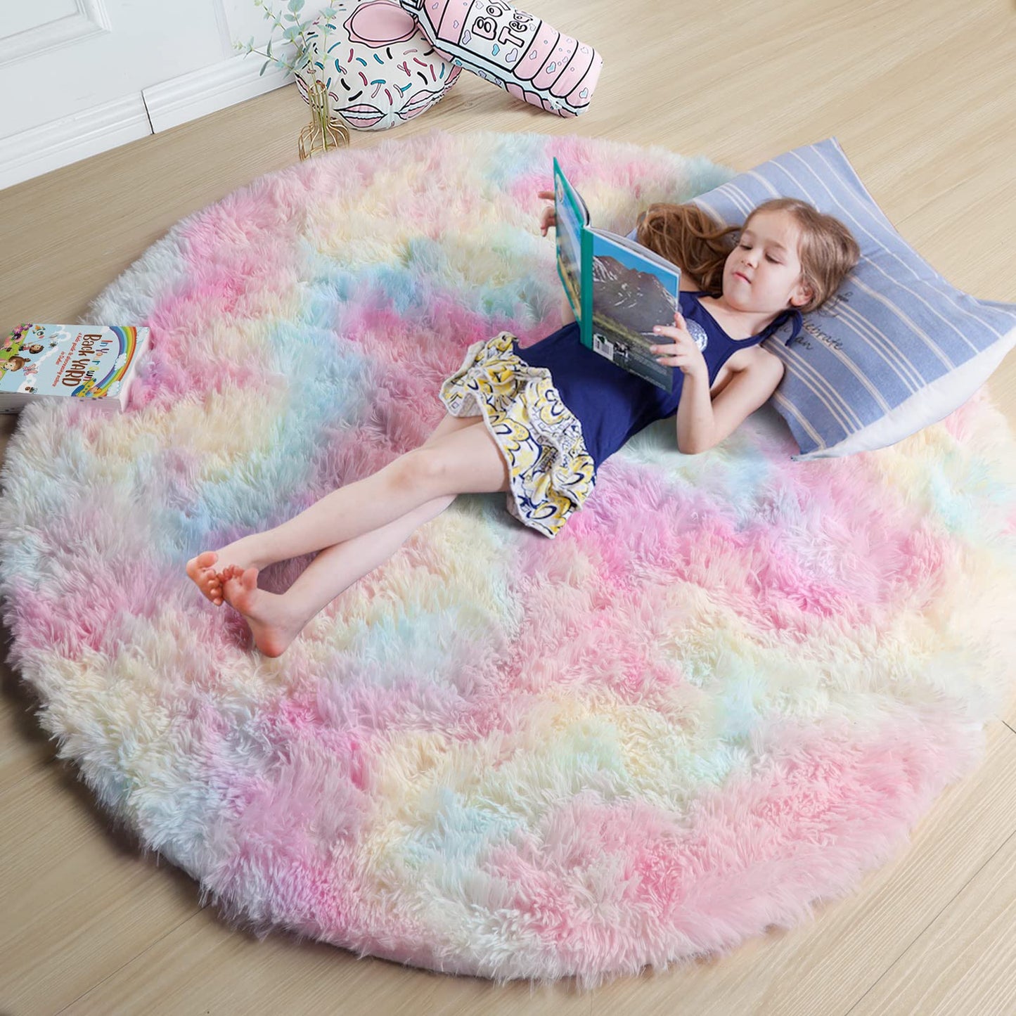 Pink Round Area Rugs 6Ft for Bedroom Living Room, Big Fluffy Shag Circle Rug for Kids Playroom, Cute Preppy Room Decor for Teen Girls, Cozy Fuzzy Furry Plush Carpets for Baby Nursery, Dorm, Classroom