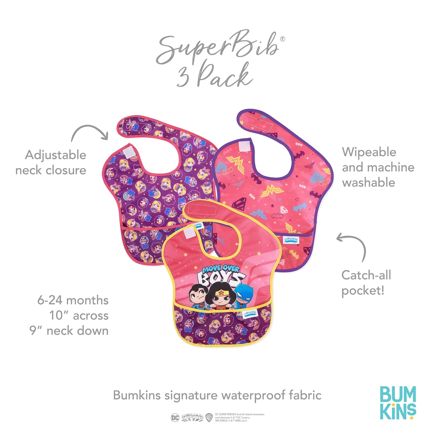 Bumkins Disney Bibs for Girl or Boy, SuperBib Baby and Toddler 6-24 Months, Essential Must Have for Eating, Feeding, Baby Led Weaning, Mess Saving Waterproof Soft Fabric, 3-pk Pooh Bear and Friends