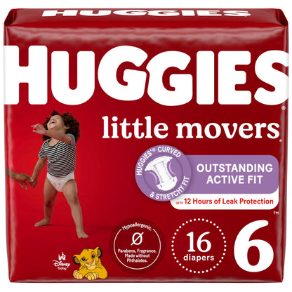 Huggies Size 6 Diapers, Little Movers Baby Diapers, Size 6 (35+ lbs), 108 Count, Packaging May Vary