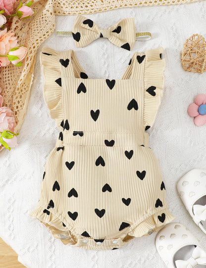 Fullfamous Baby Girl Ruffled Jumpsuit and Headband Set