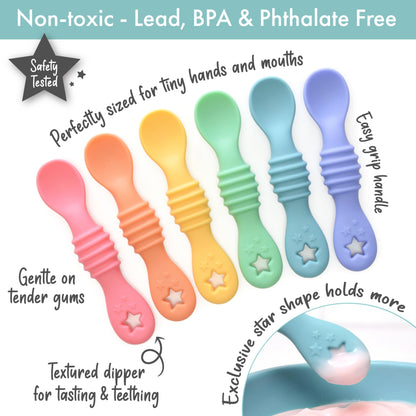 PrimaStella Little Dippers - First Stage Silicone Baby Spoon 6 Pack
