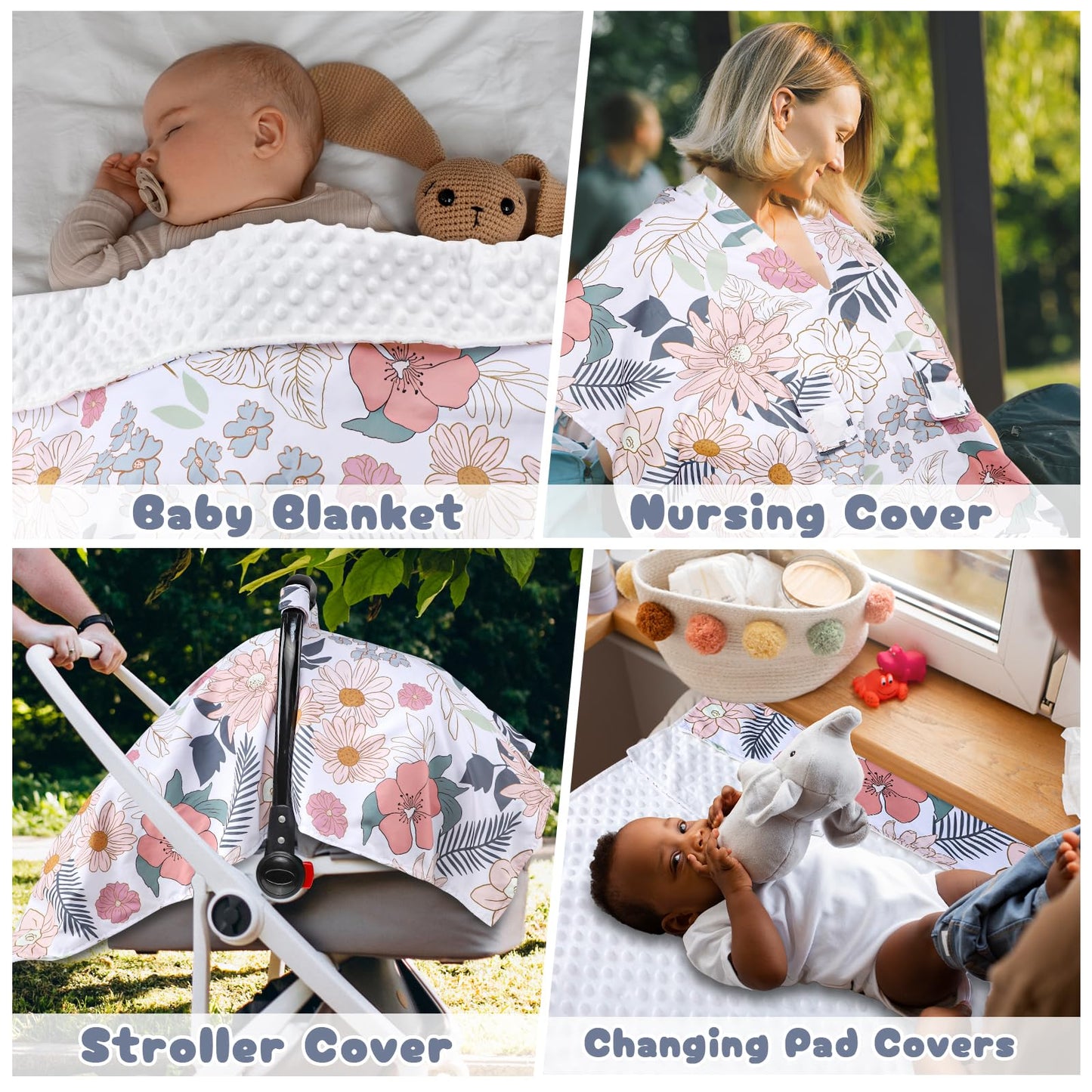 Car Seat Cover Baby, Infant Car Seat Canopy Covers for Newborn Girls Boys, Soft Breathable Mink Carseat Covers Stretchy Multi-Use Nursing Cover for Stroller Baby Car Seat, Purple Flroal