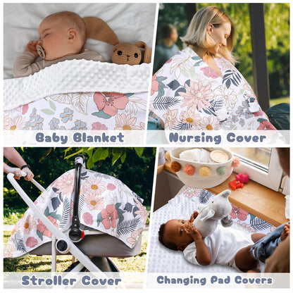 Car Seat Cover Baby, Infant Car Seat Canopy Covers for Newborn Girls Boys, Soft Breathable Mink Carseat Covers Stretchy Multi-Use Nursing Cover for Stroller Baby Car Seat, Purple Flroal