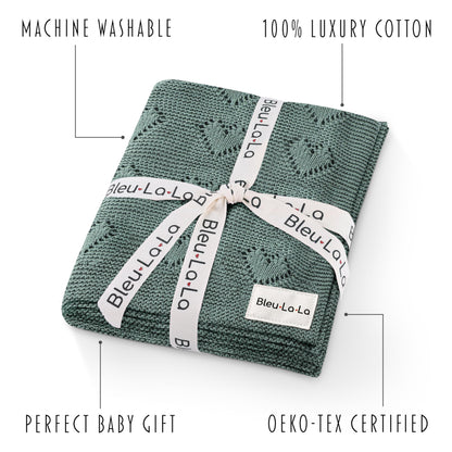 Swaddling Blanket for Girls - 100% Luxury Cotton Knit Heart Baby Blanket - Soft Warm Cozy Swaddle Receiving Stroller Crib Receiving Blanket for Newborns Infants & Toddlers (Pink, 0-2 Years)
