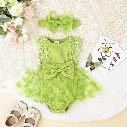 Baby Girl Summer Clothes Cute Newborn Girl Outfits Sleeveless Lace One Piece Romper + Headband 2pcs set 0-12 Months