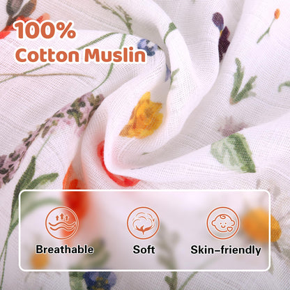 Rquite Car Seat Cover, Muslin Cotton Infant Car Seat Canopy, Breathable Baby Carrier Cover, Summer Stroller Sun Shade, Flower
