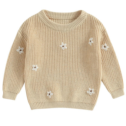 Mubineo Baby Girl Winter Clothes Cute Flower Sweater Crewneck Pullover Long Sleeve Knit Newborn Infant Sweaters