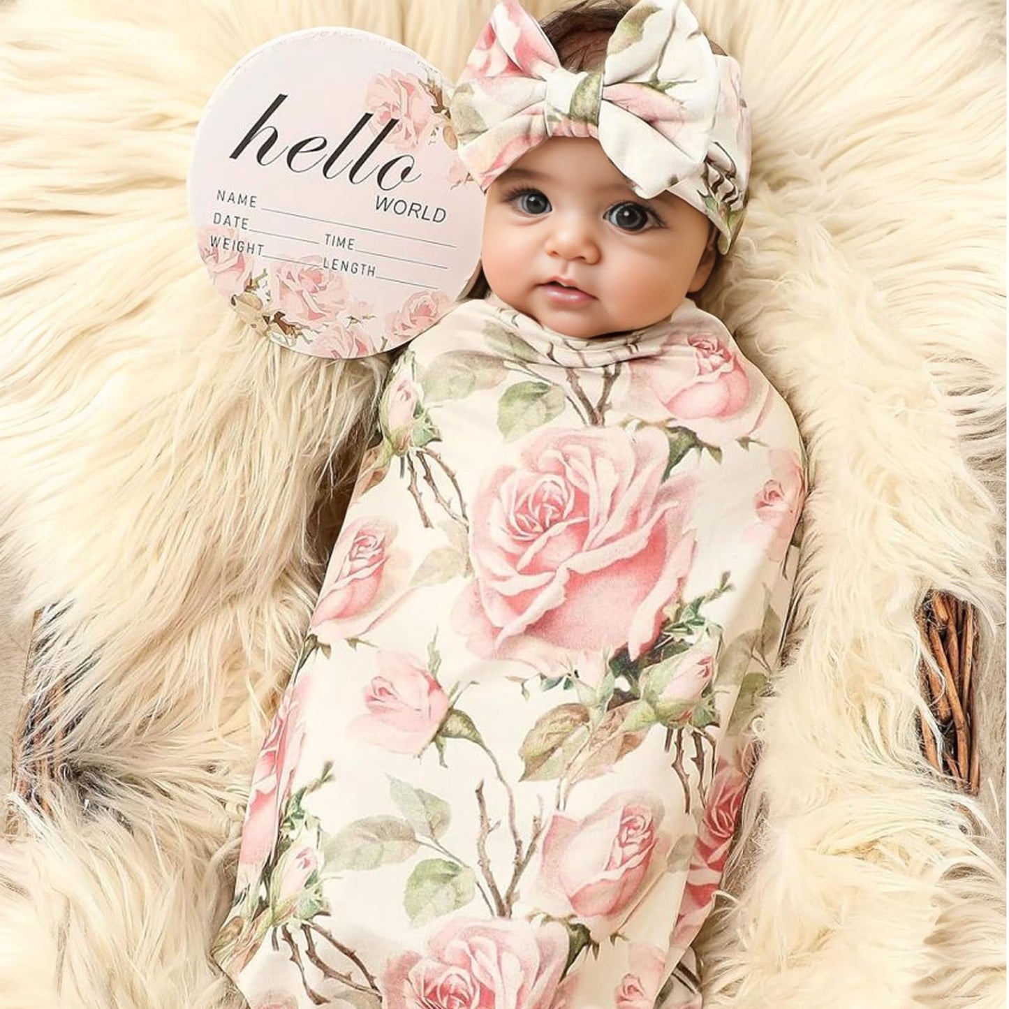 Galabloomer Newborn Receiving Blanket Headband Set Baby Flower Swaddle (vintage flower)