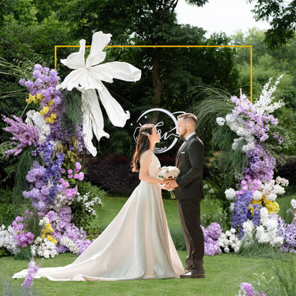 Wokceer Wedding Arch Backdrop Stand Square 6.6FTx6.6FT Gold Metal Balloon Arch Stand Garden Arbor Backdrop Frame for Wedding Birthday Party Baby Shower Photo Booth Background Decoration