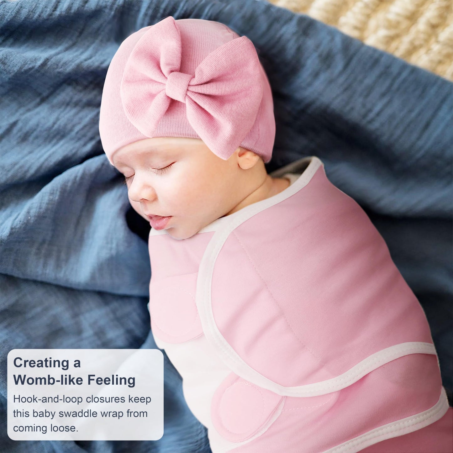 DRESHOW BQUBO 3 Pack Baby Swaddle Sleep Sacks Baby Swaddling Blanket Wrap Newborn Swaddle Sack with Big Bow Hat for Boys Girls 6-12 Lbs Newborns & 0-3 Months Girls Boys