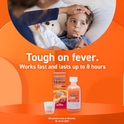 Motrin Children's Oral Suspension 100mg Ibuprofen Medicine, NSAID Fever Reducer & Pain Reliever for Minor Aches & Pains Due to Cold & Flu, Dye Free, Alcohol-Free, Berry Flavored, 8 fl. oz