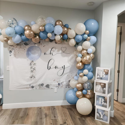 Dusty Blue Balloon Set, 60Pcs 12 Inch Slate Baby Blue White Sand Latex Balloon with Metallic Confetti Champagne Gold Helium Balloons for Birthday Party Baby Bridal Shower Boho Decortaions Supplies