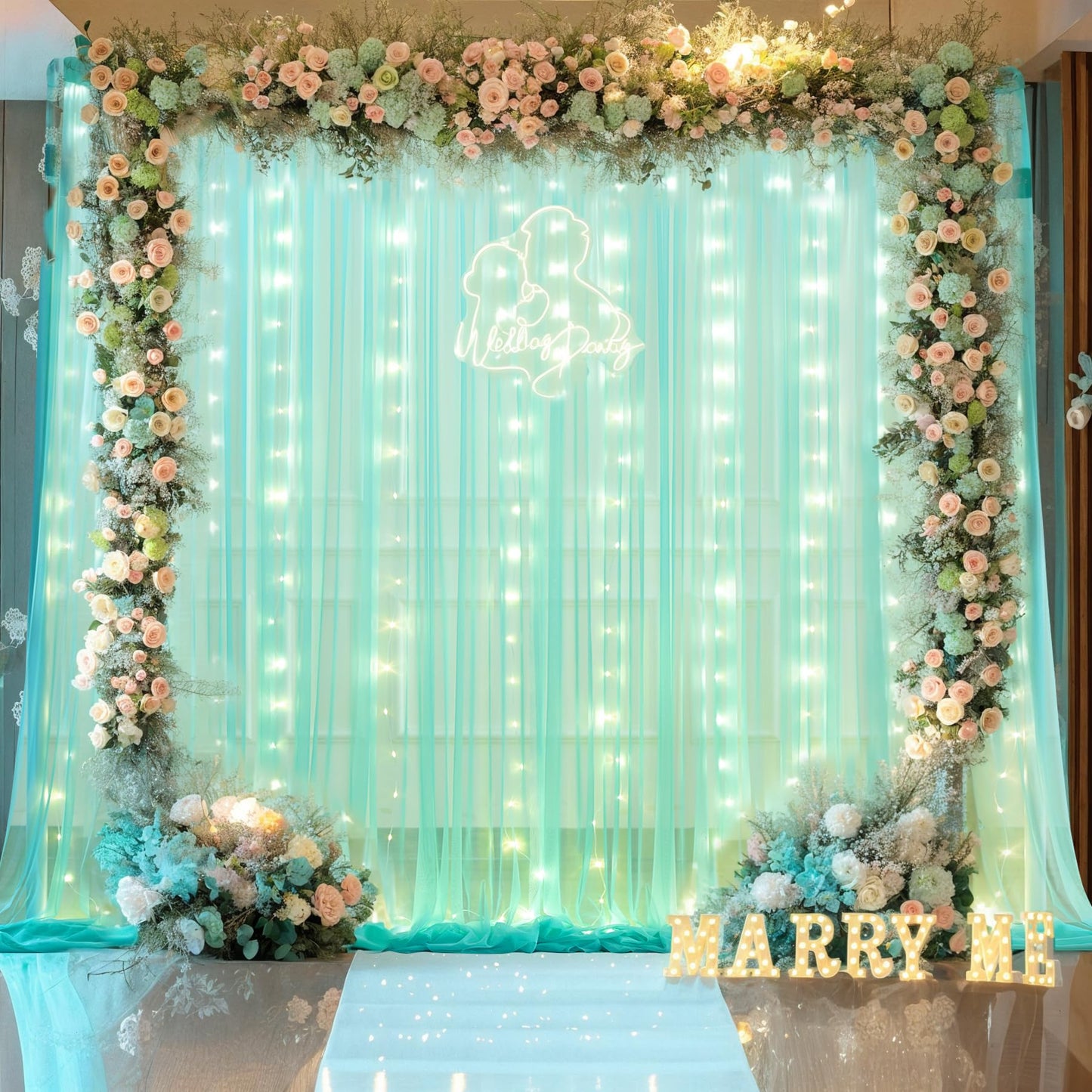 White Tulle Backdrop Curtain with Lights String for Parites 10×8ft Sheer Backdrop Curtains White Curtain Backdrop for Wedding Baby Shower Birthday Party Photo Shoot Decorations(2 Panels 10ft×8ft)
