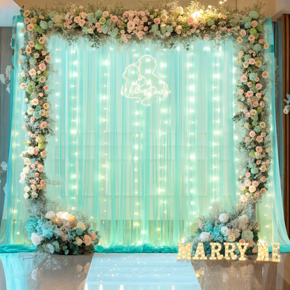 White Tulle Backdrop Curtain with Lights String for Parites 10×8ft Sheer Backdrop Curtains White Curtain Backdrop for Wedding Baby Shower Birthday Party Photo Shoot Decorations(2 Panels 10ft×8ft)
