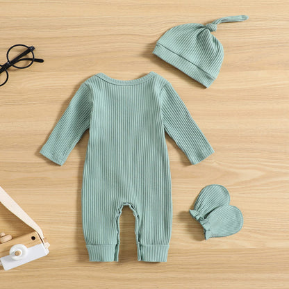 GRNSHTS Newborn Baby Boy Romper Coming Home Outfits Letter Print Bodysuit Jumpsuit+Hat+Gloves 3PCS Clothes Set