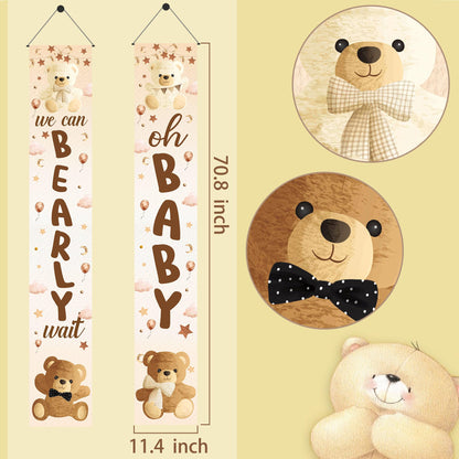 umoni Teddy Bear Banner, We Can Bearly Wait, Brown Glitter, Baby Shower Decorations, Gender Reveal Party Supplies, 19.0x70.0 inches