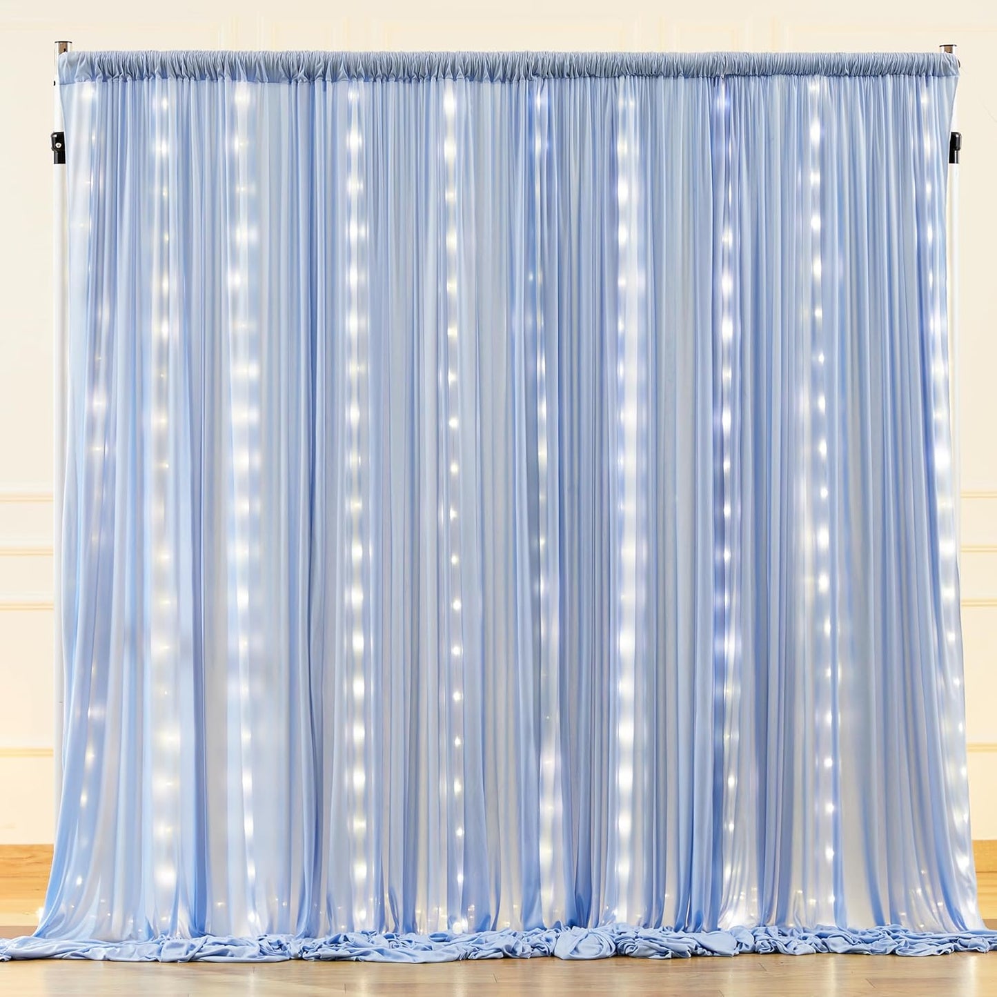 10x10ft Pink Backdrop Curtain with Lights String for Parties Wedding Wrinkle Free Soft Curtains Photo Backdrop Drapes for Girls Birthday Baby Shower Background Decorations 5x10ft, 2 Panels