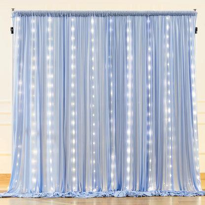 10x10ft Pink Backdrop Curtain with Lights String for Parties Wedding Wrinkle Free Soft Curtains Photo Backdrop Drapes for Girls Birthday Baby Shower Background Decorations 5x10ft, 2 Panels