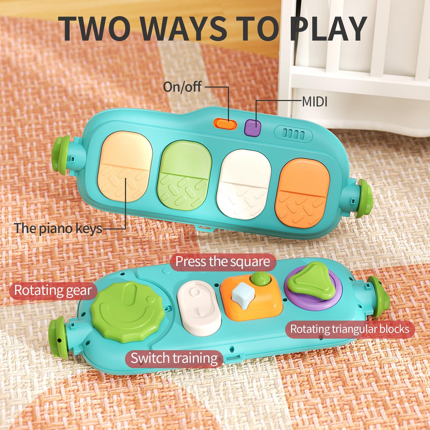 2 in 1 Baby Gym with Walker,Baby Play Mat with 4 Infant Learning Sensory,Double-Sided Multifunctional Removable Play Piano Panel,Sit-to-Stand Learning Walker for 0-24 Months Boy Girl [White]