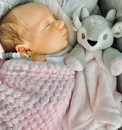 Baby Blue Bunny Security Blanket & Keepsake Box - Soft Fleece, Booties & Gift Basket - Unique Newborn Present