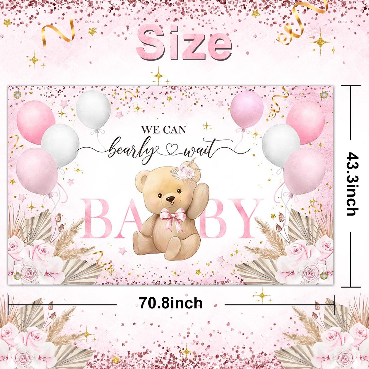 Blue Bear Baby Shower Backdrop 6x3.6 ft We Can Bearly Wait Banner for Boy Bear Baby Shower Decorations Newborn Photo Props Background