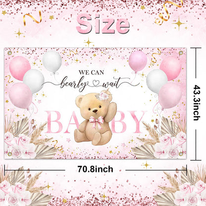 Blue Bear Baby Shower Backdrop 6x3.6 ft We Can Bearly Wait Banner for Boy Bear Baby Shower Decorations Newborn Photo Props Background