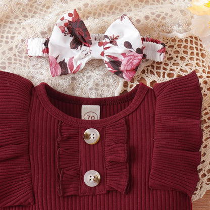 Newborn Baby Girl Clothes Outfits Ruffle Romper and Short Pant Sets with Headband Infant Bodysuits
