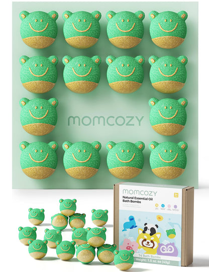 Momcozy Natural&Organic Essential Oil Bath Bombs,14 Pcs Bubble Bath Fizzy Balls with 7 Cute Animal Shapes,Bath Bombs Gift Set for Kids Girls Boys Toddler, Ideal Gift for Children's Day, Bath Bomb Kit